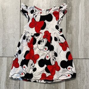 Girls White Minnie Mouse Print Dress with Red Bows